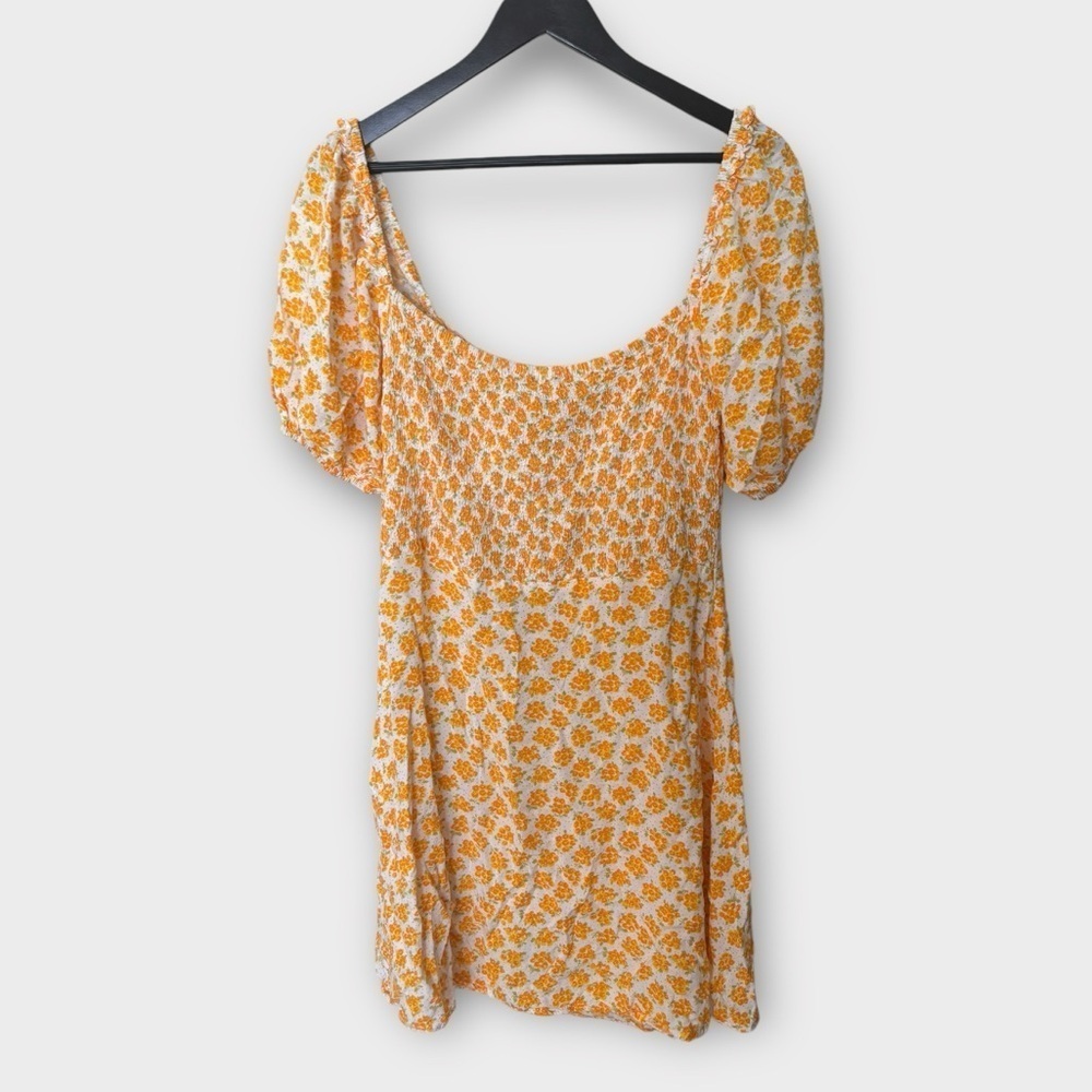 Faithfull the Brand Yellow Floral Tie-Front Puff Sleeve Mini Dress - Picture 4 of 6